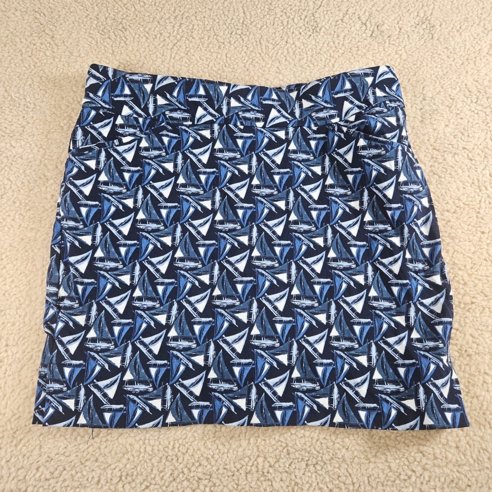 Chico's Sailboat Print Skort Women Size 2 L Blue Nautical Coastal Preppy Summer